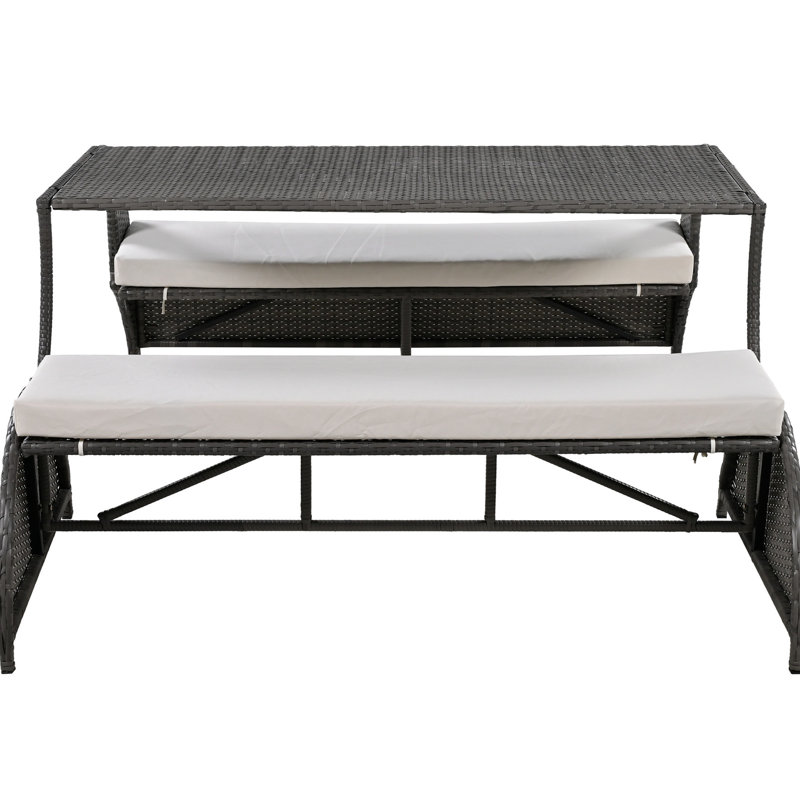 Design extérieur multifonctionnel: convertible en 4 sièges et table, fer, coussin, facile à assembler et à utiliser, beige, mobilier polyvalent: table