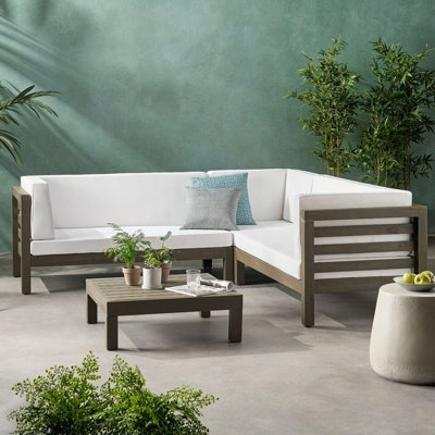 Ensemble modulaire d'extérieur en bois avec coussins