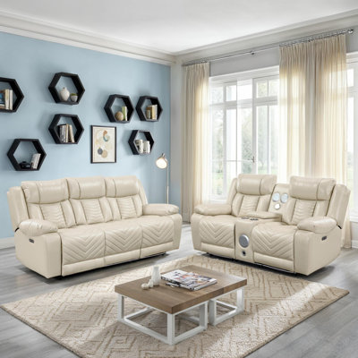 Marlow Modern & Contemporary 2-Piece Living Room Set with Premium Faux Leather Upholstery, One-Touch Power Motion & Superior Foam over Pocket Coils Comfort