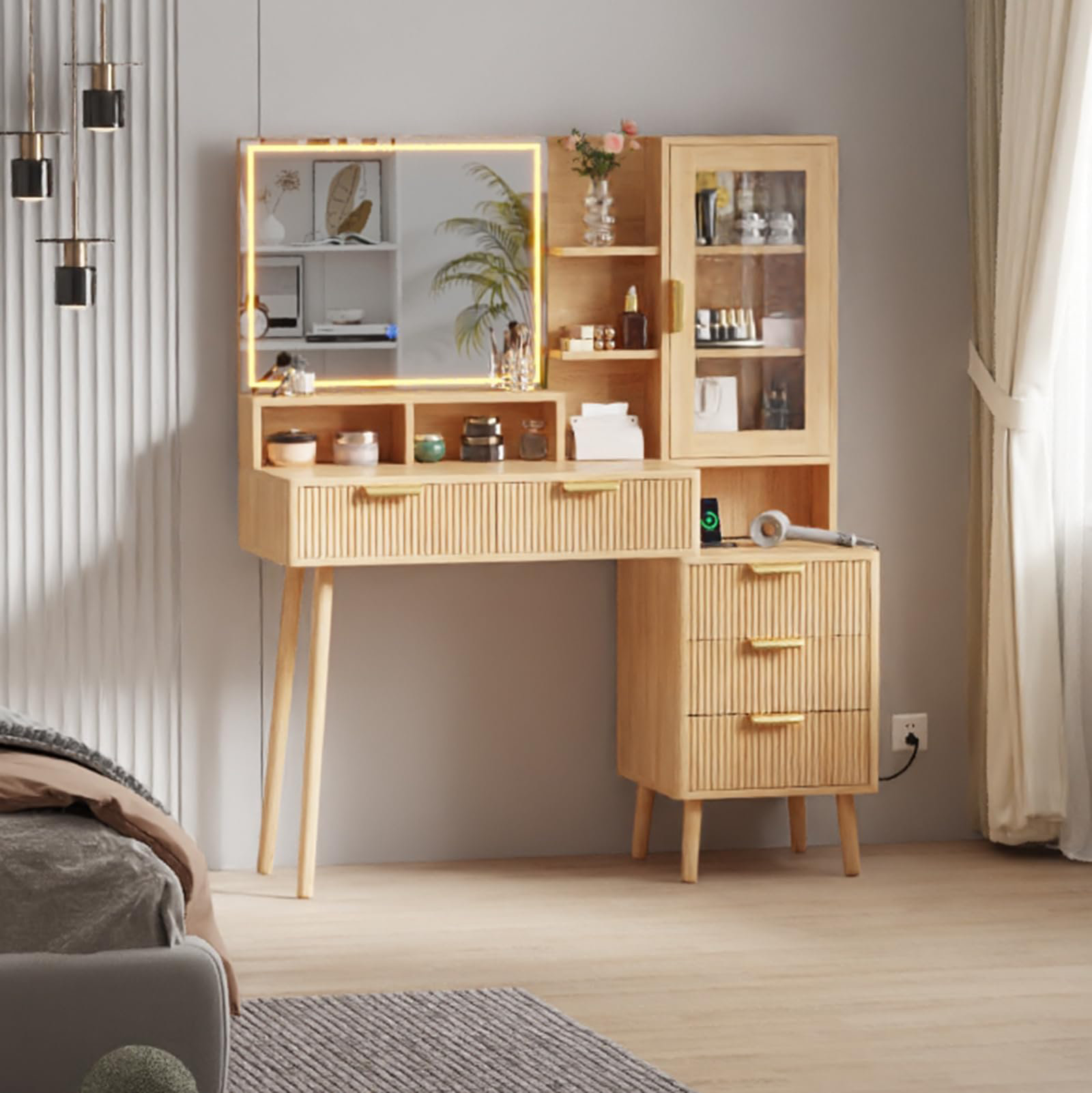 George Oliver Makeup Vanity Desk With Lights & Power Outlet | Wayfair