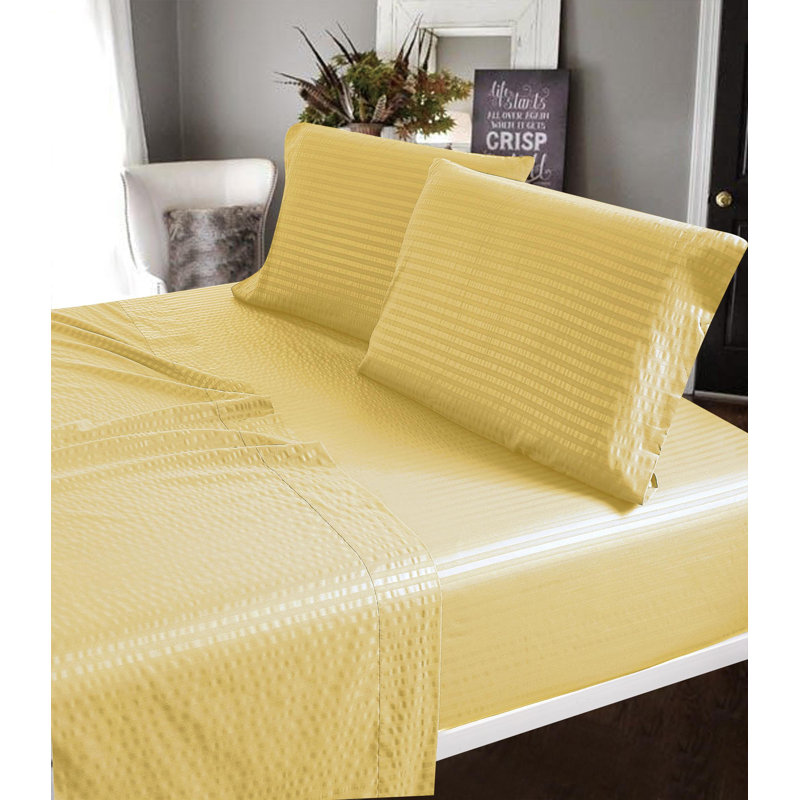 100% Cotton Sateen Striped Sheet Set, Queen Sheet Set + 2 Pillowcases, Gold