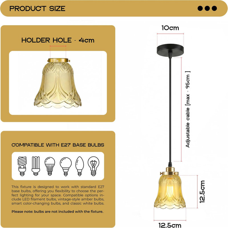 1 - Light Amber Bell Pendant, No