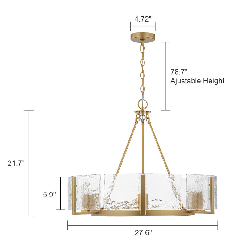 6 - Light Dimmable Drum Chandelier, Gold