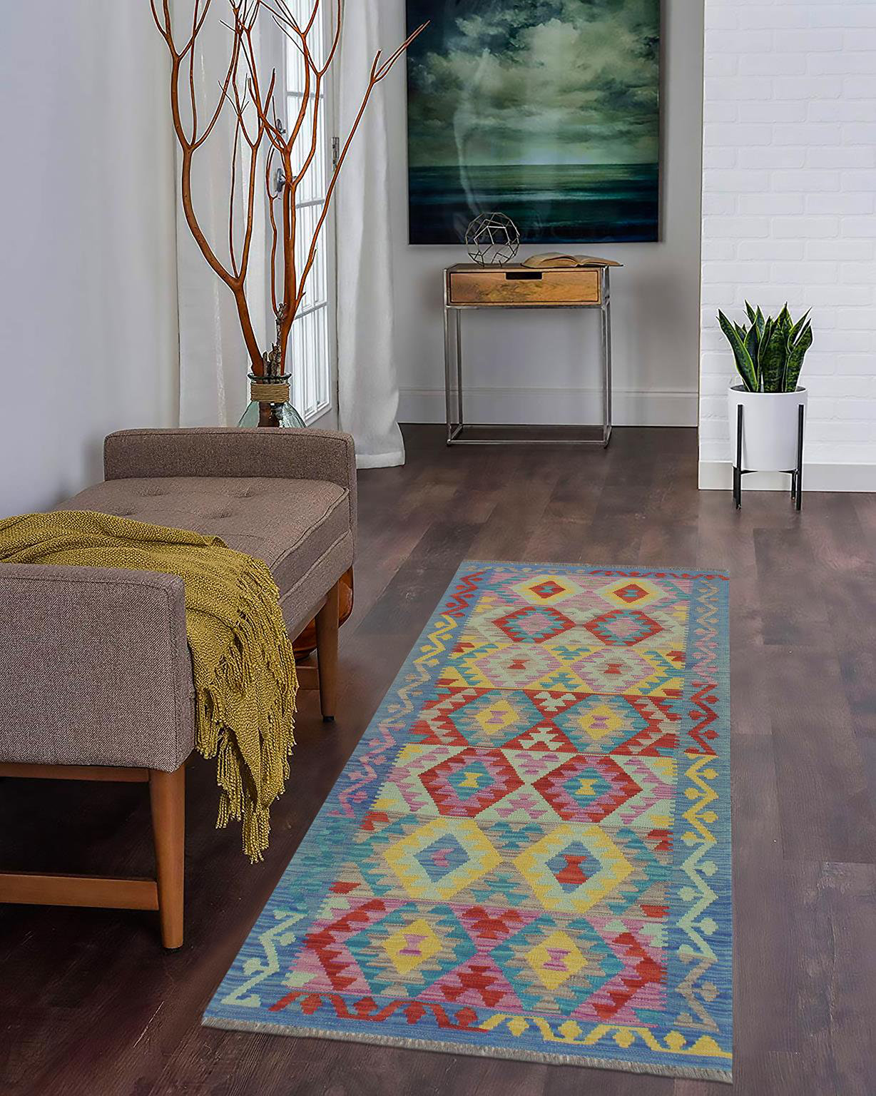 Isabelline Kemaria Geometric Handmade Hand-Woven Runner 2'10'' x 6'5 ...