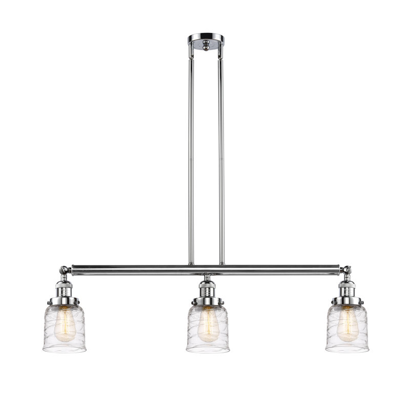 Luminaire suspendu linéaire à 3 lumières pour îlot de cuisine Harta, Chrome poli, DEL, Tourbillon déco transparent