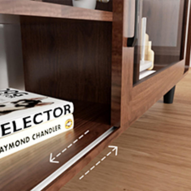 Walnut Mid-Century Modern TV Stand with Glass Doors