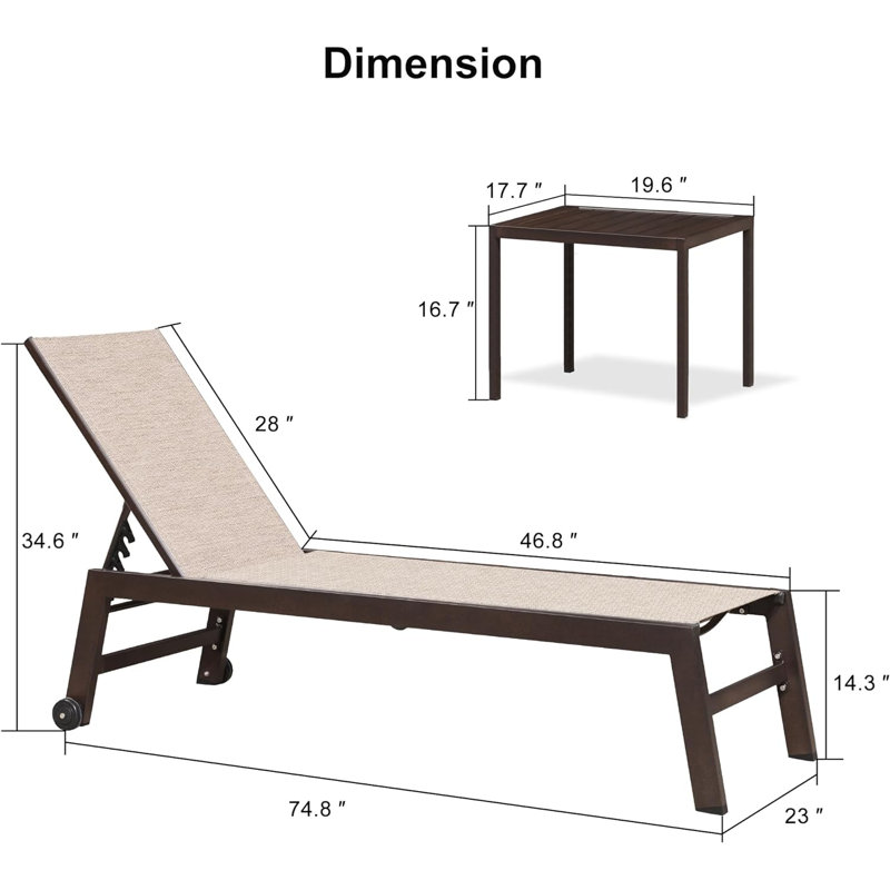 Chaise longue Ebern Designs, Beige