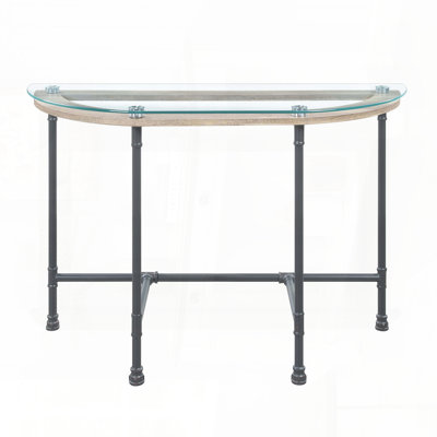 Sofa Table with Tempered Glass Top and Water Pipe Style Frame – Sandy Gray, 70 lbs capacity