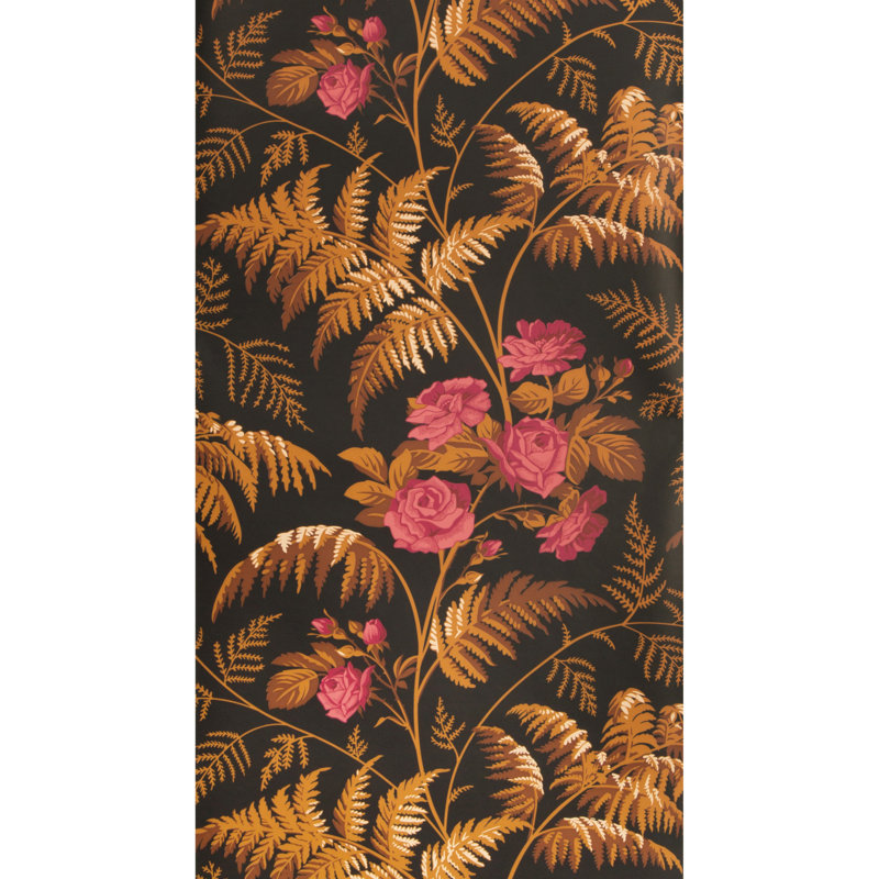 Floral Wallpaper Roll, Cerise/Orange/Black