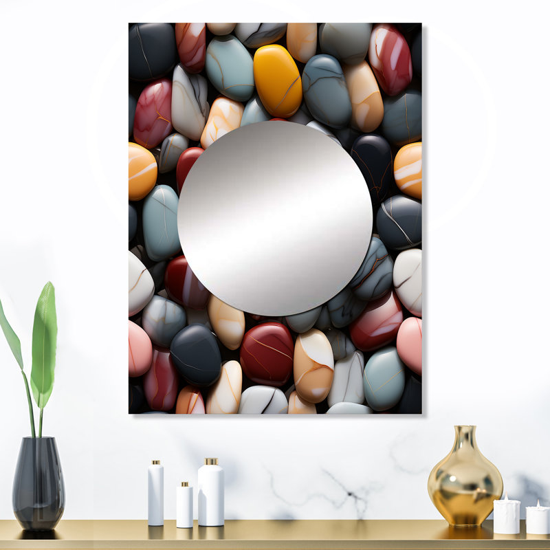Sriyansh Timeless Meditation Stone Pattern - marble  Wall Mirror, Abstract Decorative Mirror, Printed Metal Art, 32" x 24"