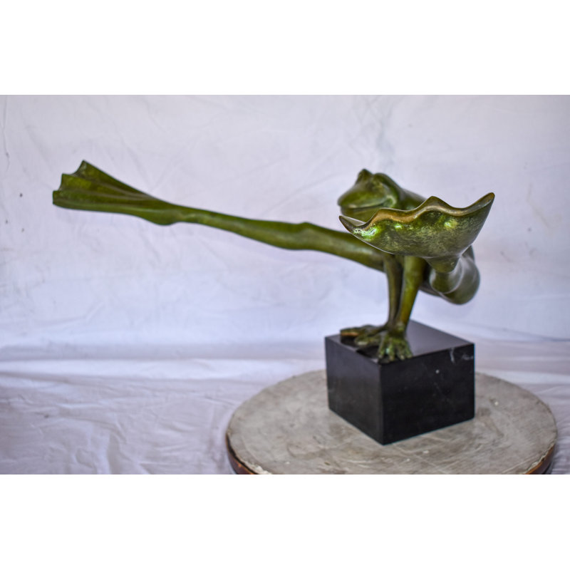 Acrobatic Frog Green Patina Bronze Statue Mounted on A Marble  43" x 26" x 20"H