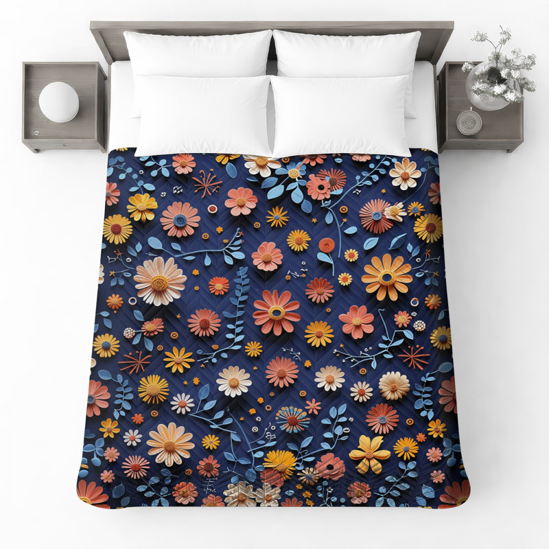 Couvre-lit matelassé à motif floral coloré toutes tailles, Lit simple