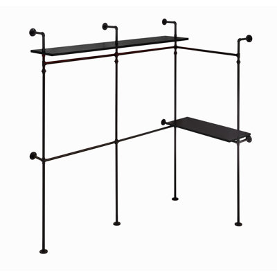 Industrial Pipe Clothing Rack, Reversible Heavy Duty Garment Rack with LED Lights and Storage Shelves, Freestanding Walk-in Closet Wardrobe Rack for Bedroom Laundry Room, Black