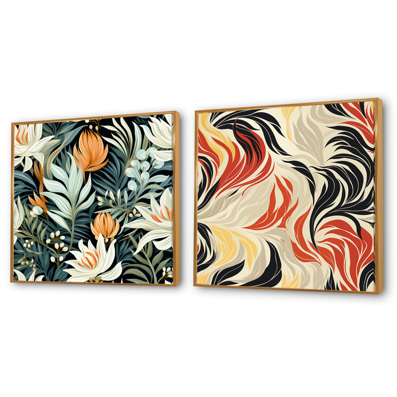 Lonepine - Ensemble de 2 collages carrés floraux, Cadre flottant doré, H 36 po x l 73 po