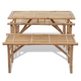 Tott And Eling 4 - Person Bamboo Wood Patio Dining Set with Rectangular Table