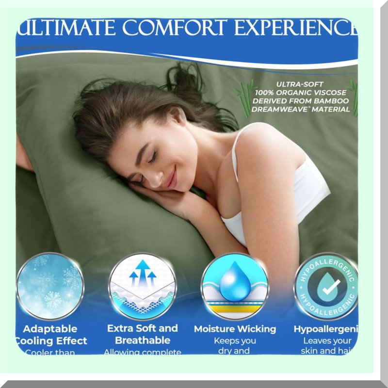 Rayon From CoolBamboo Queen Sheets Set - Ultra Soft & Luxurious Cooling Bedding for Hot Sleepers. 100% Viscose, Deep Pocket, Double Stitching. Olive Color, 4 pcs.