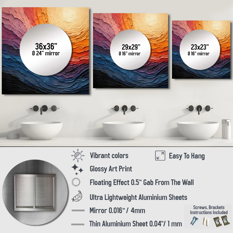 Elrico - Miroir carré abstrait pour décoration murale, 29 po x 29 po