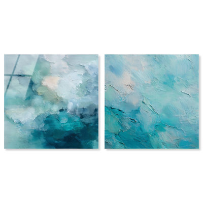 «Celeste Swirls Serenity pair», reproduction d'art acrylique côtière par Art Remedy, prête à être accrochée, 40 x 40