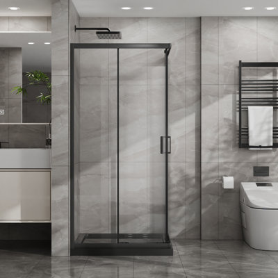 Goodyo Corner Shower Enclosure 36 In.D X 36 In. W X 72 In. H, Sliding Shower Door With Black Shower Base, Shower Stall With 1/4 In Clear Tempered Glass, Easy Clean