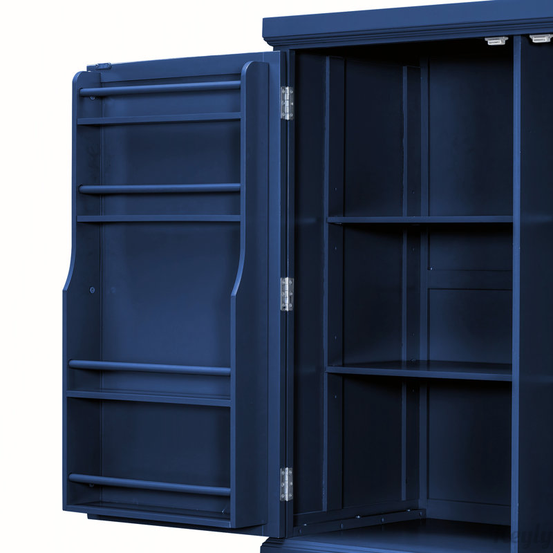 Armoire de cuisine 73 po avec rangement et garde-manger autoportants en bois, Bleu