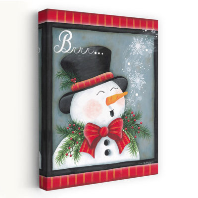 Brrr… - Contemporary Cheerful Snowman Red And Green Decorations Winter Holiday Scene Art