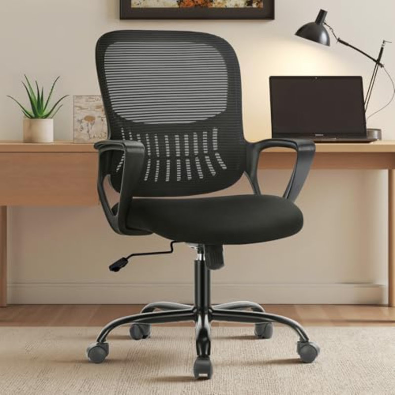 Fauteuil de direction de bureau à domicile avec conception ergonomique, pivotant en maille à dossier moyen, soutien lombaire confortable, accoudoirs confortables pour la chambre à coucher, bureau, étudiant