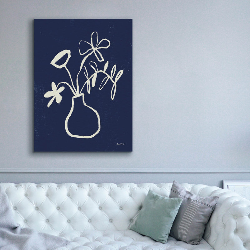 Art floral sur toile, "Floral Sketch 1 Navy" par Pamela Munger, H 54 po x l 40 po x P 1,5 po