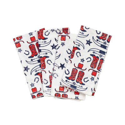 S/4Organic Ivory Napkins - Cowgirl, Navy & Poppy