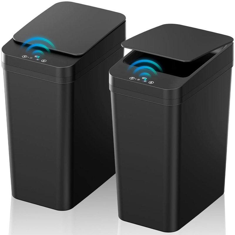 Ensemble de 2 poubelles automatiques sans contact de 2,2 gallons, petite poubelle intelligente à capteur de mouvement, poubelle mince et imperméable pour chambre à coucher, salle de bain, bureau, salon