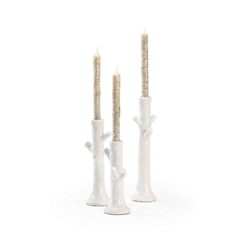 Faux Bois Candlestick, White