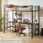 Metal Loft Bed with Desk and Shelves, Space - Saving Multifunctional Bed Frame