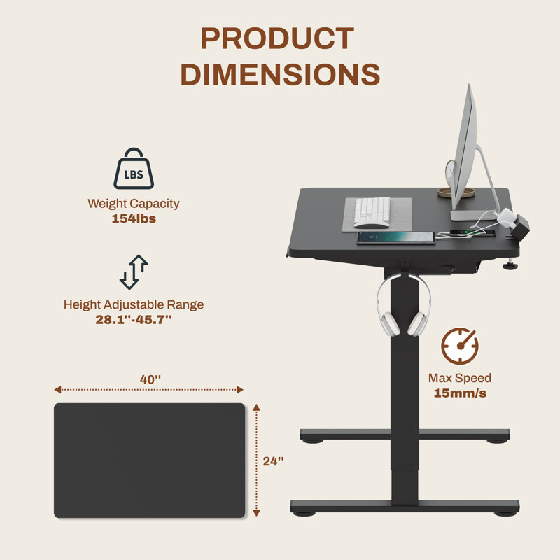 Bureau debout à hauteur ajustable Home Office, Noir