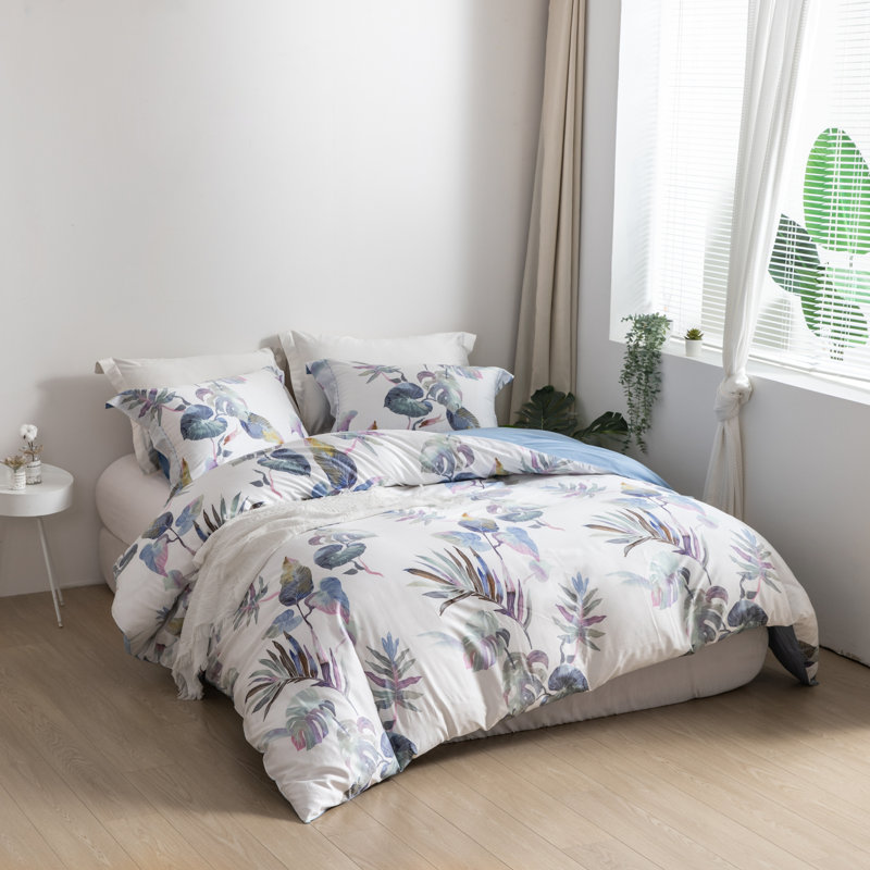 Lunaria 100% Long-Staple Cotton Duvet Cover – 3 Piece Palm Leaf Bedding, Soft & Breathable, Full Duvet Cover + 2 Shams