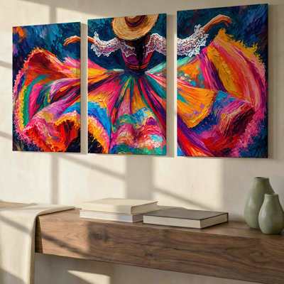3 Pieces Exculisive Colorful Whirling Dress Dancer Panorama Wall Art, Modern Canvas Decor for Living Room, Bedroom, Office and Home, Ready to Hang