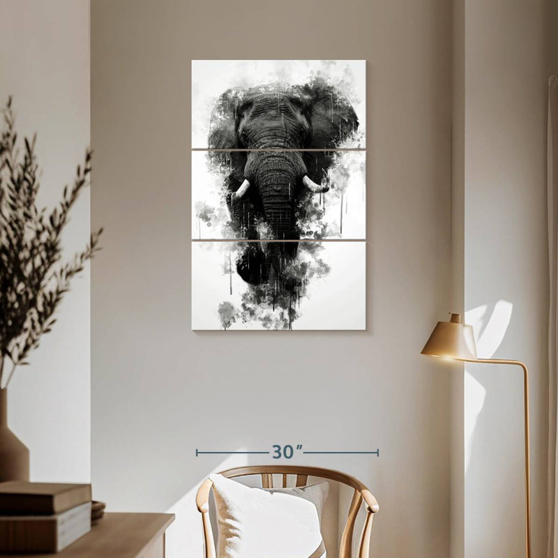 Brampt Mighty Elephant noir et blanc, H 57 po x l 36 po