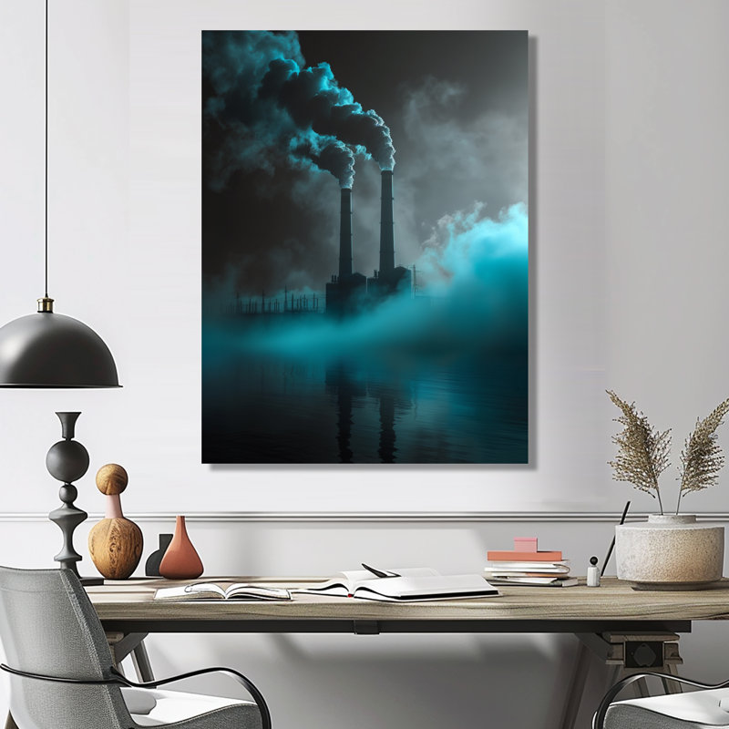 Monochromes gris électrique centrale électrique paysage III - centrales électriques, impression d'art mural, Toile tendue
