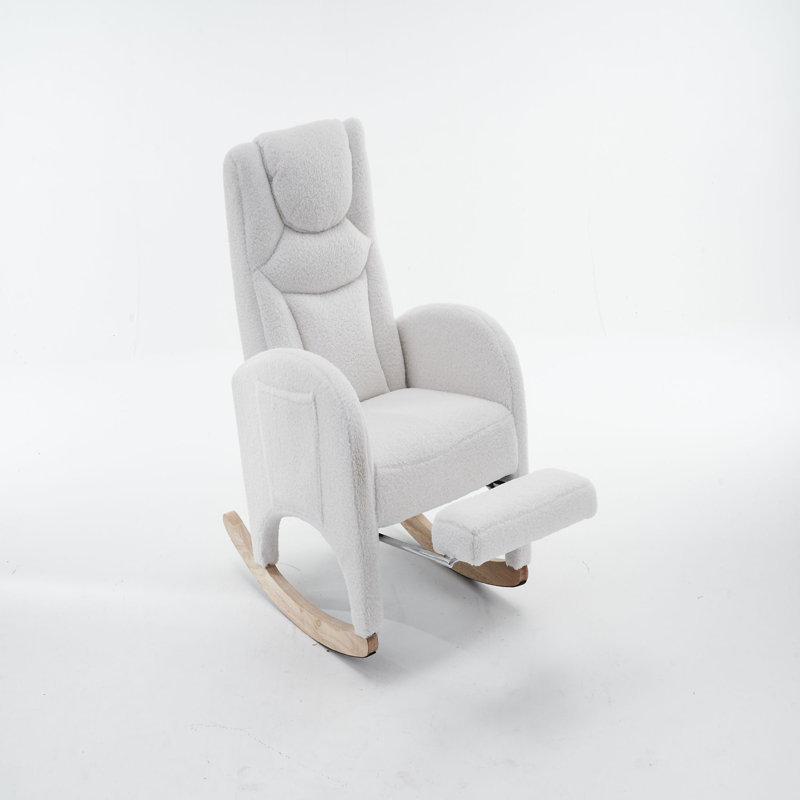 Chaise berçante en tissu avec repose-pieds réglable, Ivoire ivoire