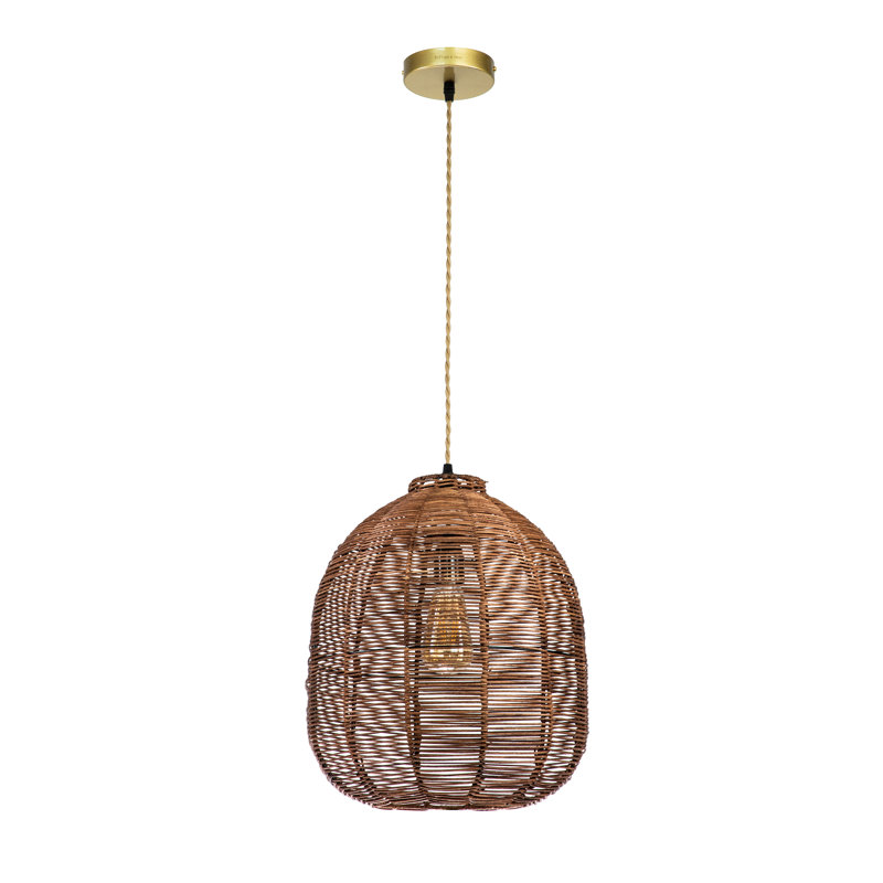 1-Light Brown Woven Rattan Pendant