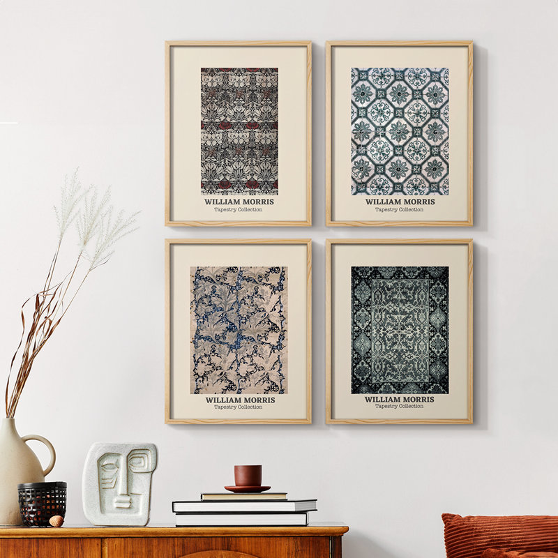 «William Morris XXIV», ensemble de 4 reproductions encadrées, Noir, H 14 po x l 44 po