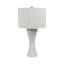 Lampe de table en grès et en porcelaine avec base texturée et abat-jour tambour en tissu - 26 po de hauteur, éclairage moderne blanc et or pour la maison et le bureau