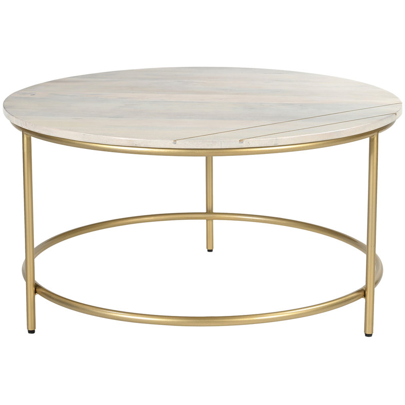 Anjanet Three Leg Coffee Table, Gold, White Wood