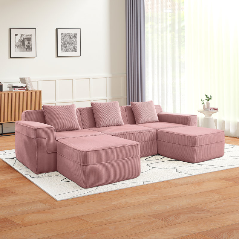 Canapé modulaire en forme de U sans siège à 3 places, canapé modulaire Cloud avec assise profonde et coussins décoratifs Tissu de velours côtelé