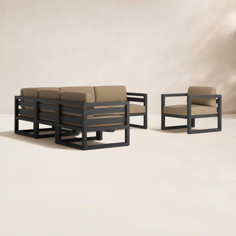 Avion 6 Piece Sectional Set - Black, Slate, Canvas Heather Beige Sunbrella® Canvas