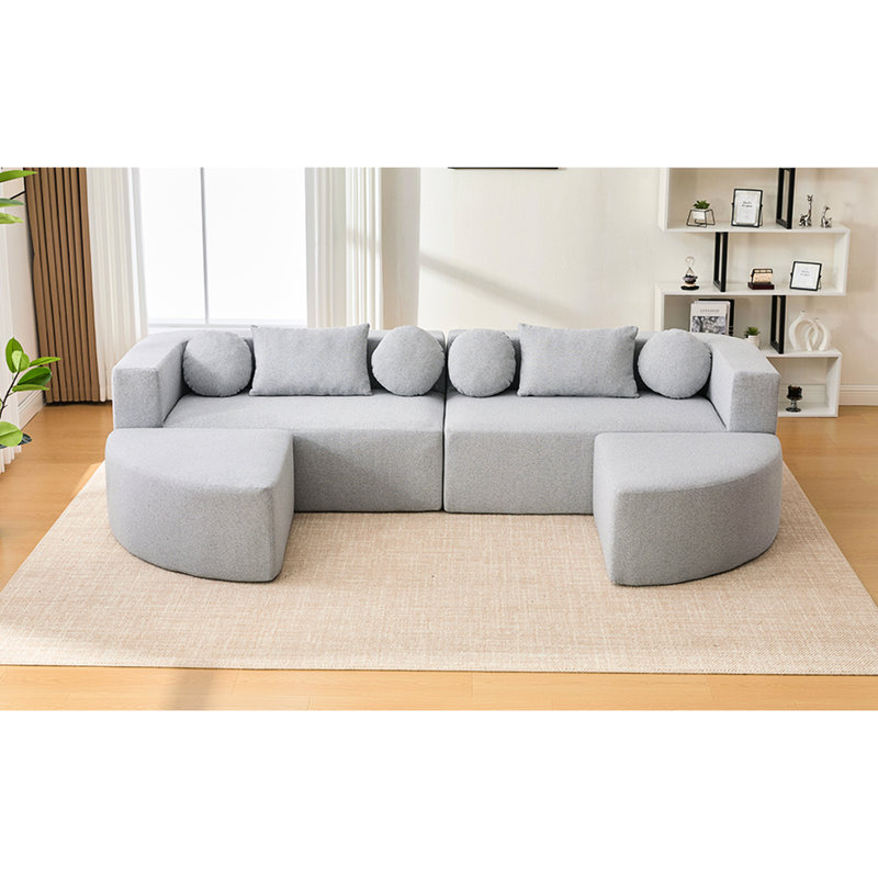 Grey Boneless - Combined With Customizable Shape, Curved Modules, And Comfortable Seating For Relaxing Sectional Unique Ample Seating, Soft Fabric