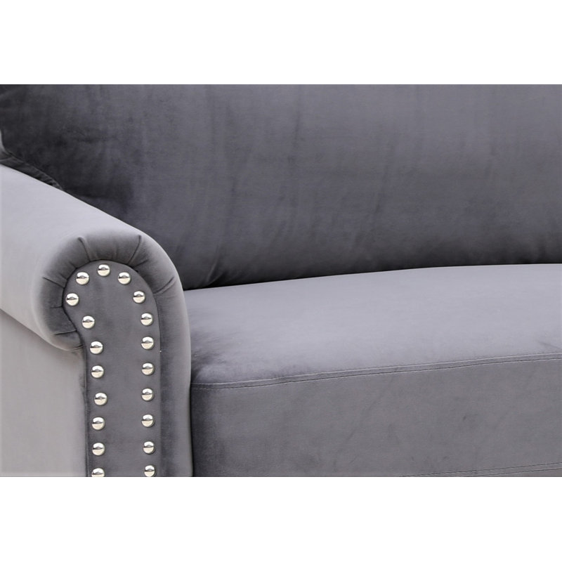 79.5" Velvet Rolled Arm Sofa, Gray Velvet