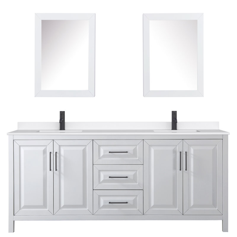 Daria 80 in. with Mirror Vanity, Giotto Quartz, White, Matte Black