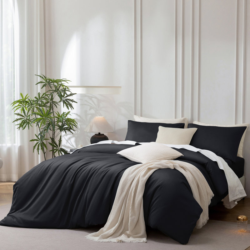 Ensemble de housse de couette MooMee, Housse de couette pour très grand lit et 2 taies , Noir