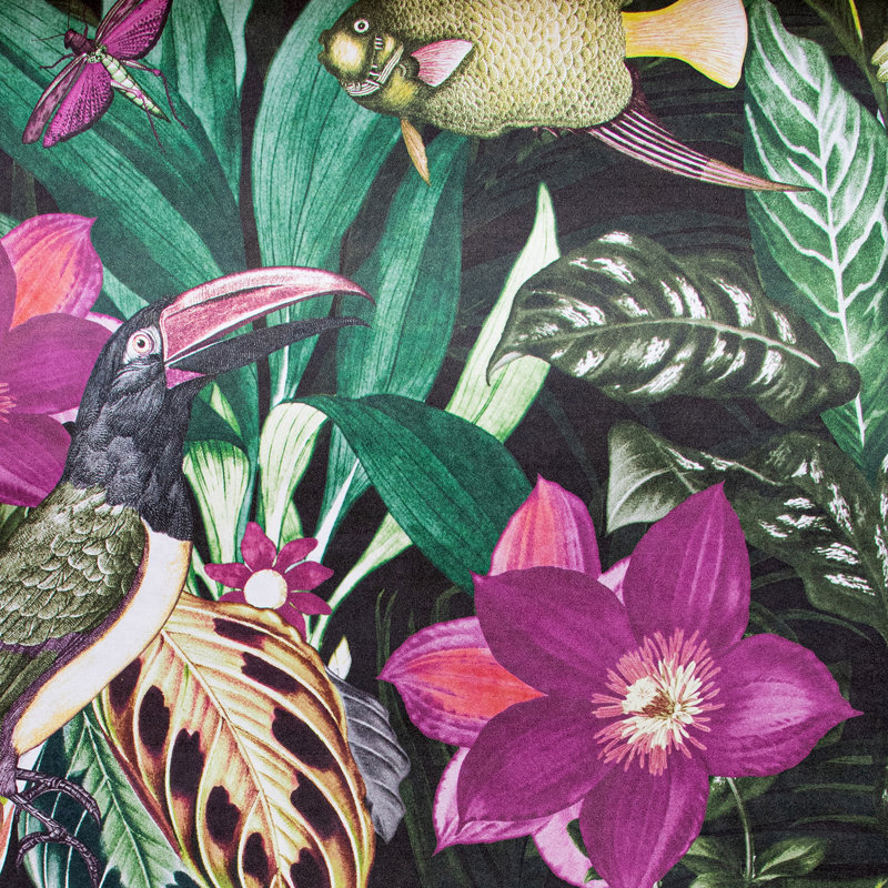 Matamoros Palau Floral Fish And Bird Inspired 8.5 m x 70cm Wallpaper Roll, Berry