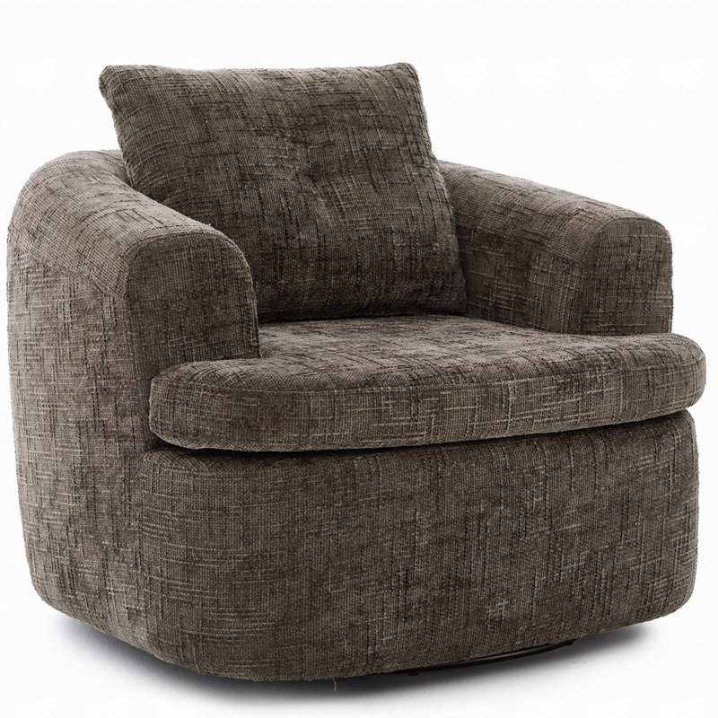Upholstered Swivel Barrel Chair, Brown Chenille, 1
