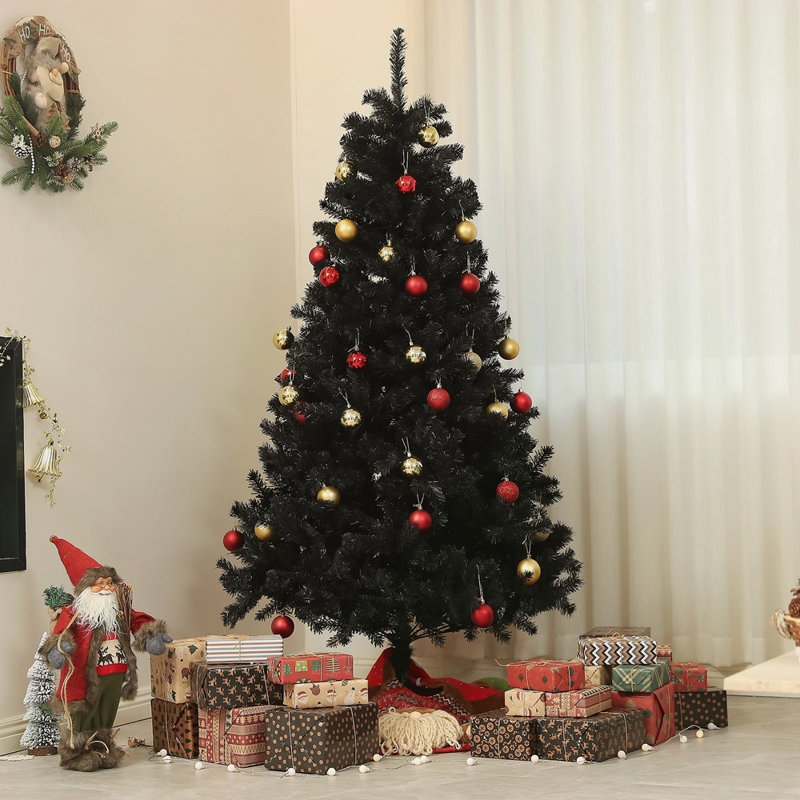 Arbre de Noël artificiel de 6 pi de hauteur, arbre de Noël non éclairé avec 1000 pointes de branches, ouverture automatique, base en acier, décoration des Fêtes pour bureau personnel, noir